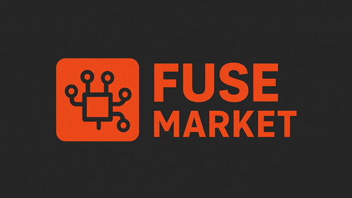 Fuse Market logo with red text and icon on a black background